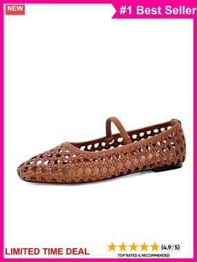 Woven Mesh Ballet Flats Round Toe Mary Jane Buckle Strap Ballerina Shoes
